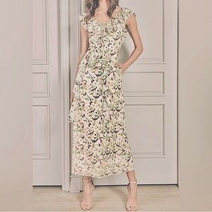 ANTHROPOLGIE Senlis  Élisabeth Sleeveless Ruffle V-Neck Maxi Dress XS-Sm